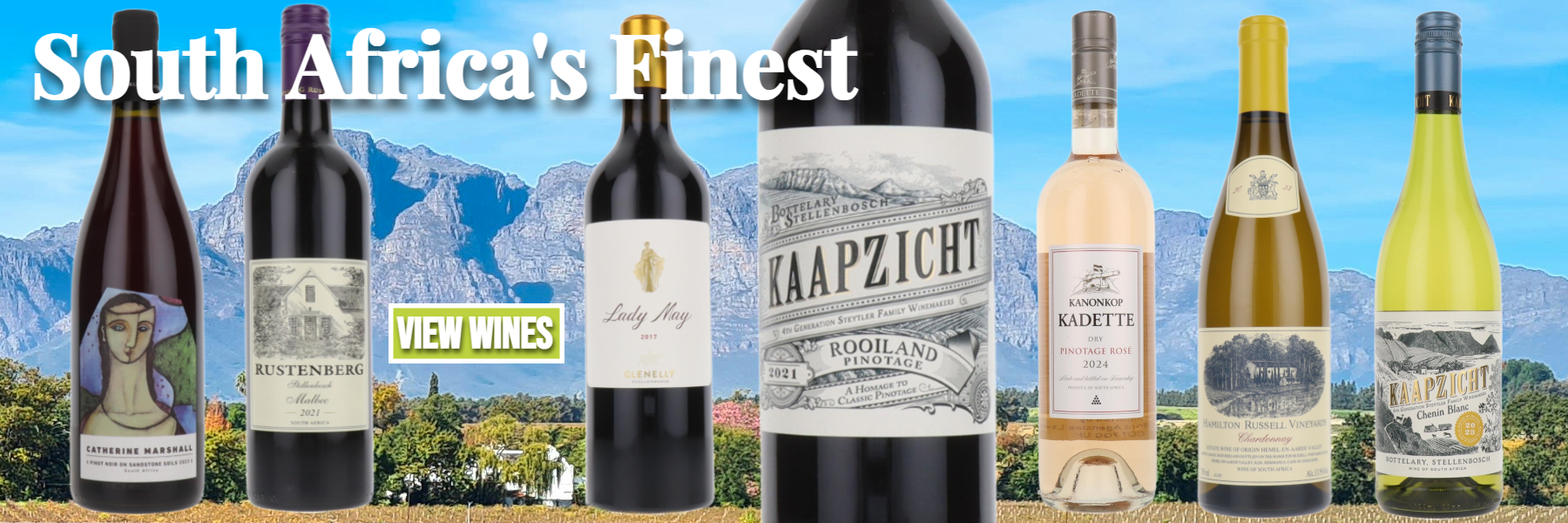Look out for some of the best producers of exciting South African Pinot Noir, Cabernet blends, Pinotage, Chardonnay and Chenin Blanc 