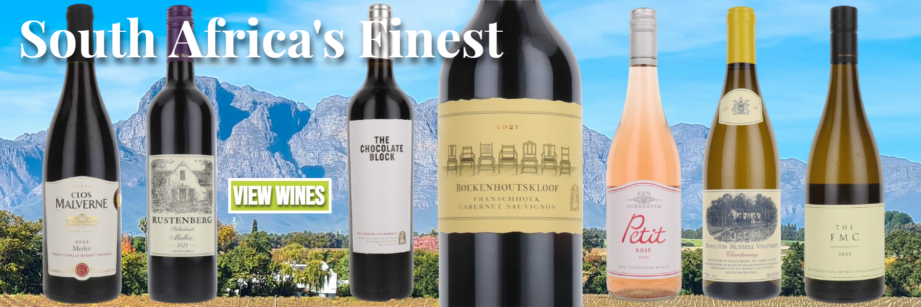 Look out for some of the best producers of exciting South African Cinsaut, Cabernet blends, Pinotage, Chardonnay and Chenin Blanc 