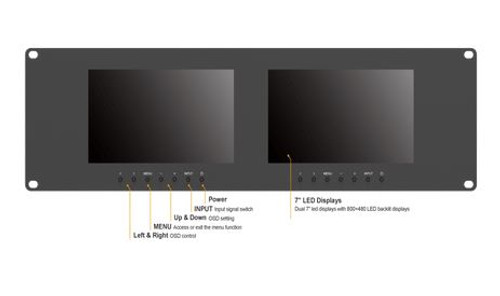 RM-7024 Dual 7 inch 3RU rackmount monitor with DVI in&out