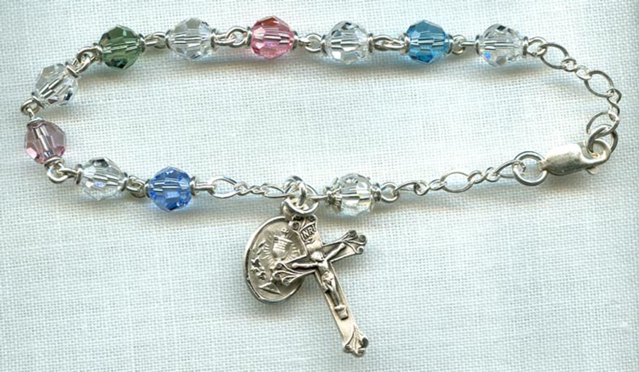 925 Silver Rose Ball Rosary Bracelet 9.5mm