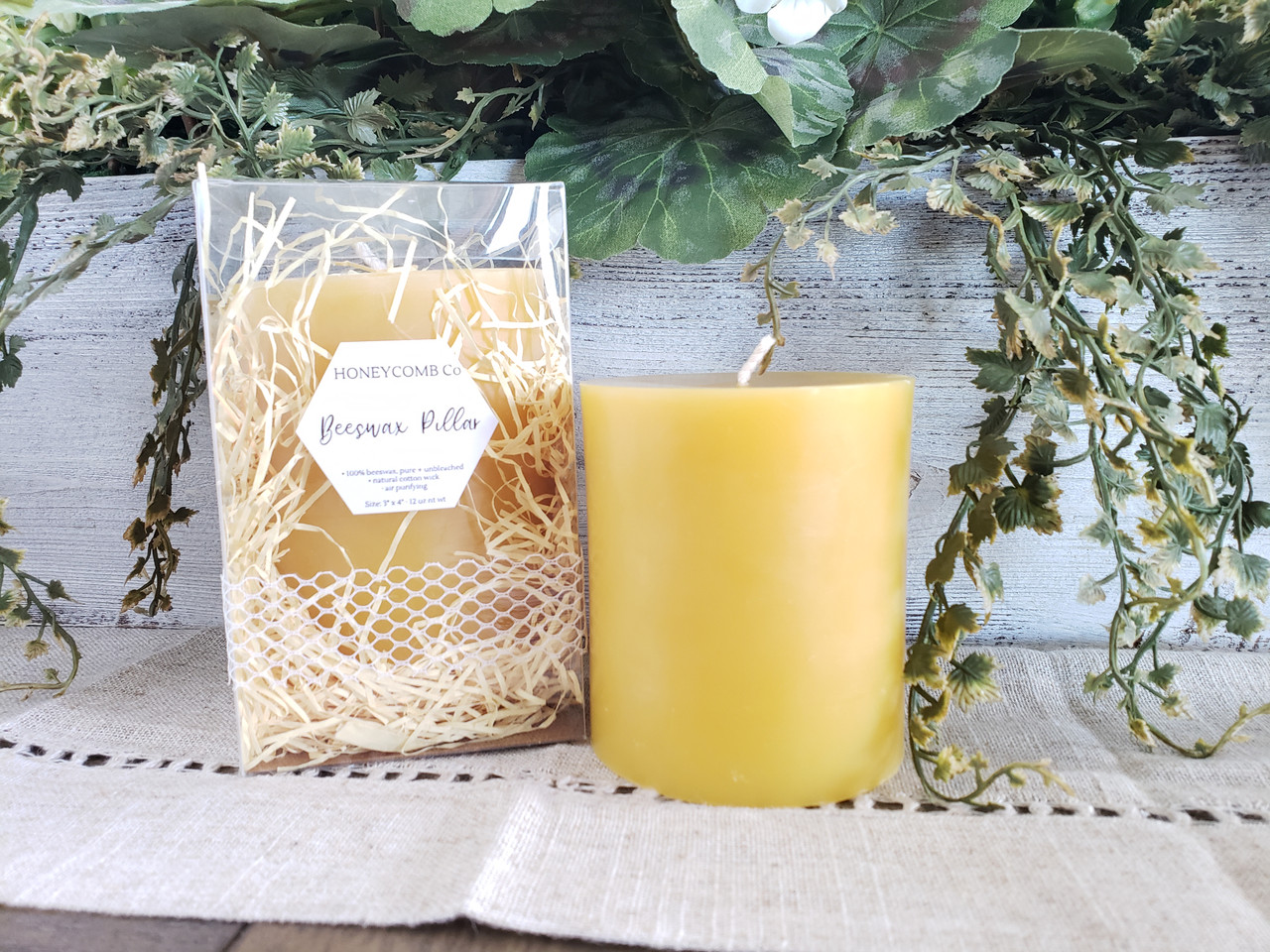 CHOOSE YOUR PILLAR SIZE 100% PURE BEESWAX Organic Candles Cotton
