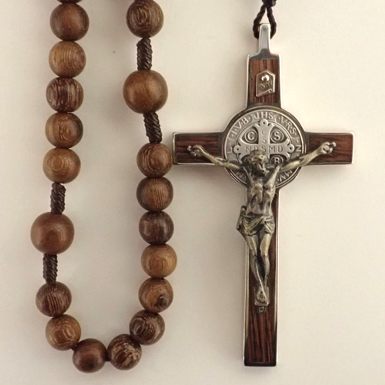 Wooden Rosary with Cooper St Benedict Medals and Crucifix