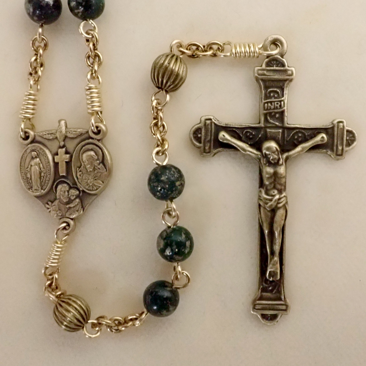 Green Pyrite Brass Rosary - Sisters of Carmel