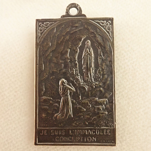 Vintage Antique Sacred Heart and Our Lady of Lourdes medal