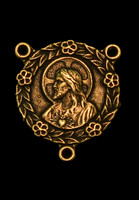 Sacred heart/Our Lady of Help of Christians Centerpiece - .75" - Gold Oxidized Double Sided  (73)