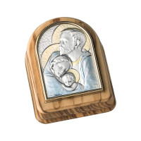 Holy Family Rosary Box Holder in Olive Wood with Silver plate