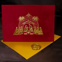 Gold Nativity Single Christmas Card