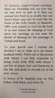 St. Raphael Holy Card- Back