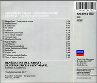 Salve Regina - Gregorian Chant - Benedictine Monks of The Abbey of St. Maurice & St. Maur, Clervaux CD - Back