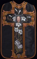 Photo of original artwork by St. Therese, painted on a Requiem vestment.  