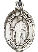 St. Justin - .50" Oval - Sterling Silver Side Medal