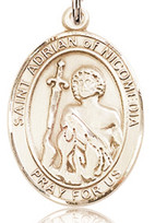 St. Adrian Of Nicomedia - .50" Oval - Gold Filled Side Medal