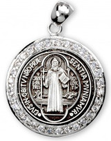 Saint Benedict Medals with Crystals - Crystal - Sterling Silver