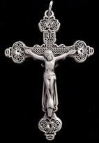 Antique Engraved Diamond Crystal Tip Crucifix - 1.875"
