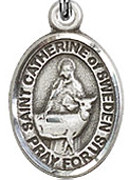 St. Catherine of Sweden - .50" Oval - Sterling Silver Side Medal