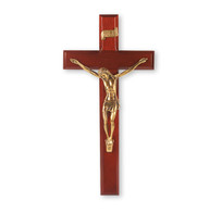Dark Cherry Wall Crucifix with Gold Finish Corpus - 12"