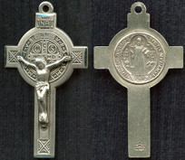 Engraved St. Benedict Crucifix - 1.25" - Sterling Silver