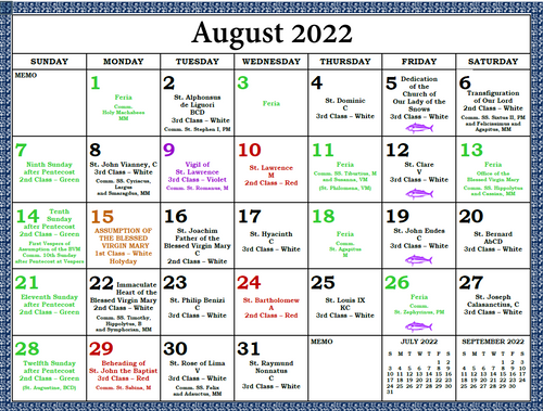 Catholic calendar 2022