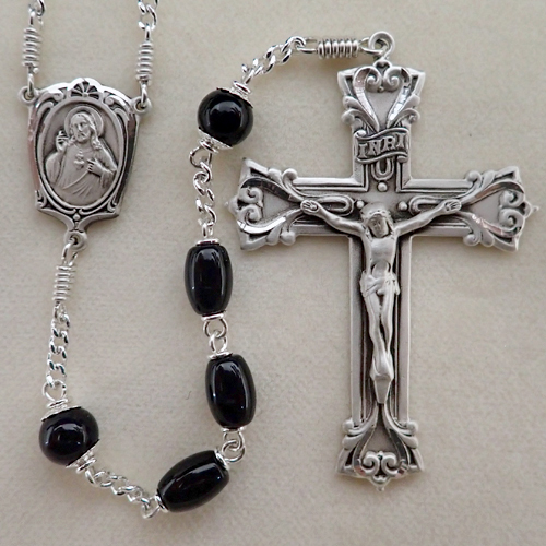 oval black rosary, black onyx