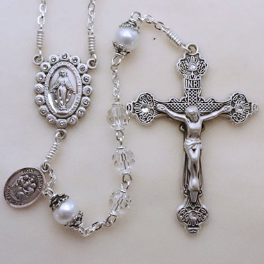 Clear Crystal and Pearl Rosary - Sisters of Carmel