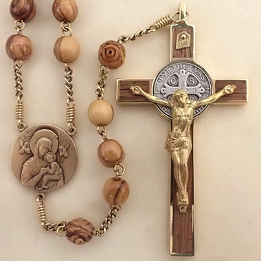 Brown Rosary with Benedictine Crucifix - Benedictines of Mary