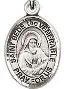 18-Inch Rhodium Plated Necklace with 6mm Sterling Silver  Saint Bede the Venerable Sterling Silver Medal display picture 1