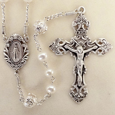 Sisters of Carmel: Sterling silver Freshwater pearl rosary