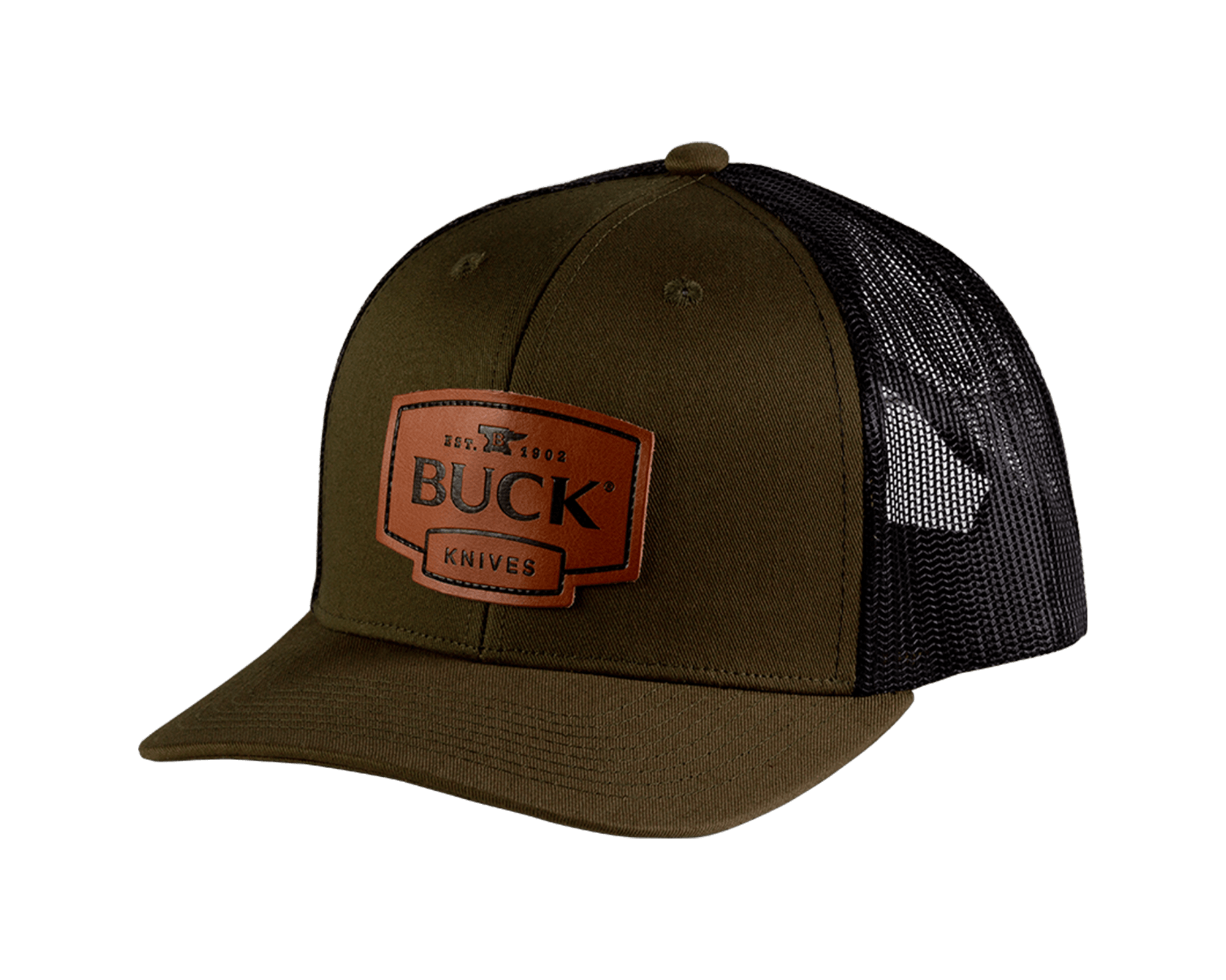 Buck Leather Patch Logo Trucker Hat - O.D. Green