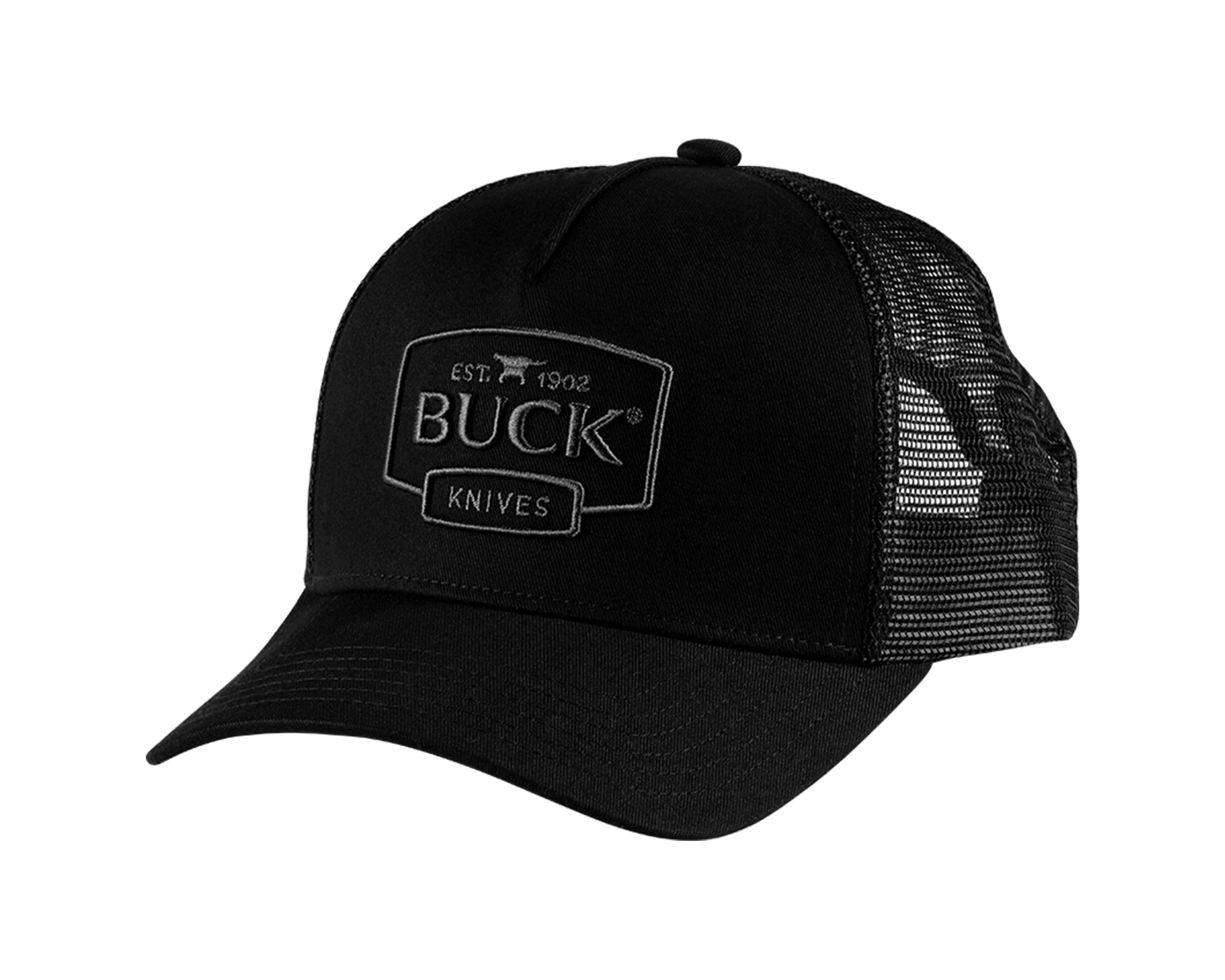 Buck Embroidered Logo Trucker Hat - Black