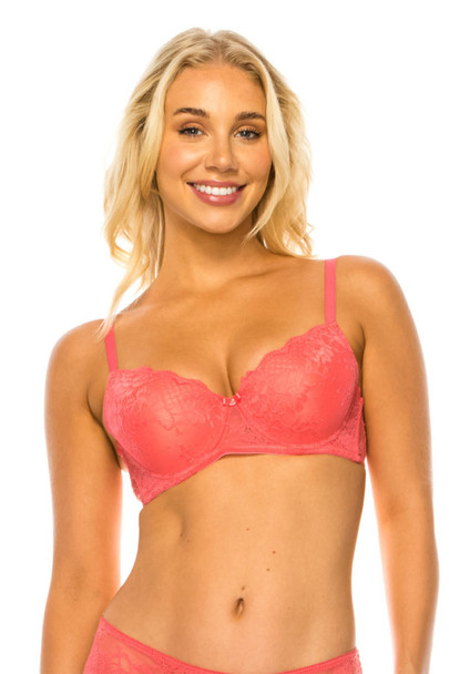 Floral Lace Bra Calypso Coral