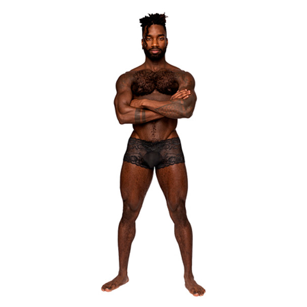 Male Power Sassy Lace Mini Short Sheer Pouch Black M