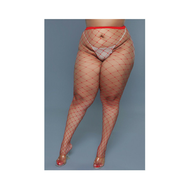 BeWicked Oversized Fishnet Pantyhose Red Queen Size