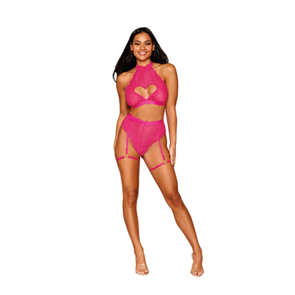 Dreamgirl Stretch Lace Bralette and Garter Panty Set Peony O/S