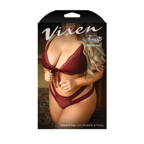 Fantasy Lingerie Vixen Good 4 You Lace Triangle Bralette & Panty Burgundy Queen