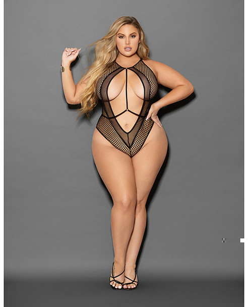 'euphoria Large Fishnet & Mesh Teddy Black Qn
