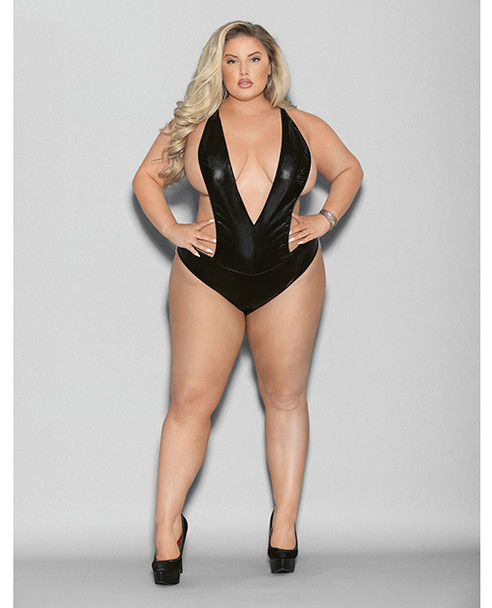 'euphoria Wet Look Deep V Teddy Black O/q