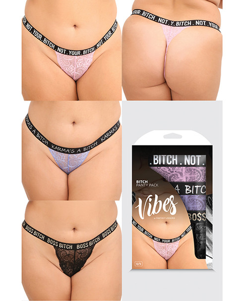 'vibes Bitch 3 Pack Lace Panty Assorted Colors Qn