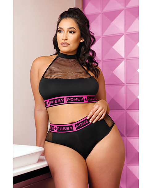'vibes Pussy Power Micro-net Halter Top & Booty Short Black Qn