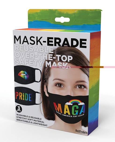 Hott Products Mask-erade Masks - Pride/gay Again/ Rainbow Kiss Pack Of 3