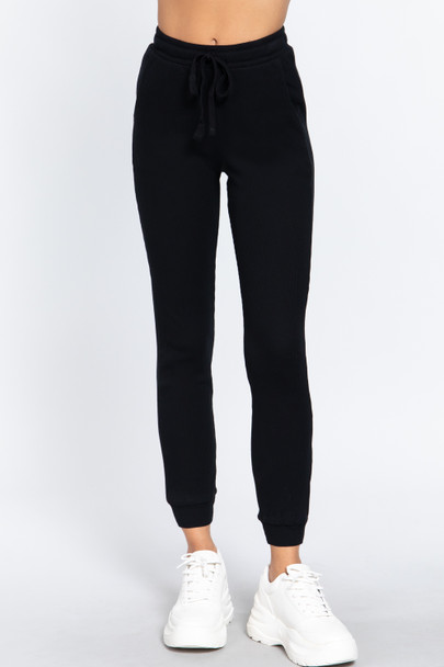 Waist Band Side Pocket Thermal Pants-Black
