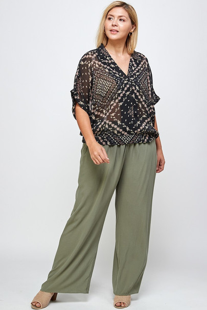 Solid Full Length Wide Leg Palazzo Pants-Olive