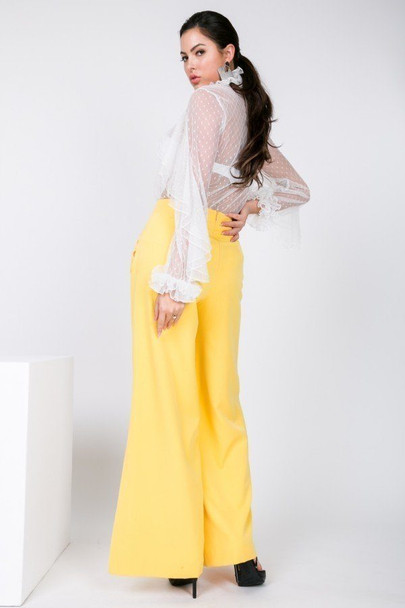Side Slit Detail Wide Leg Pants-Golden Rod