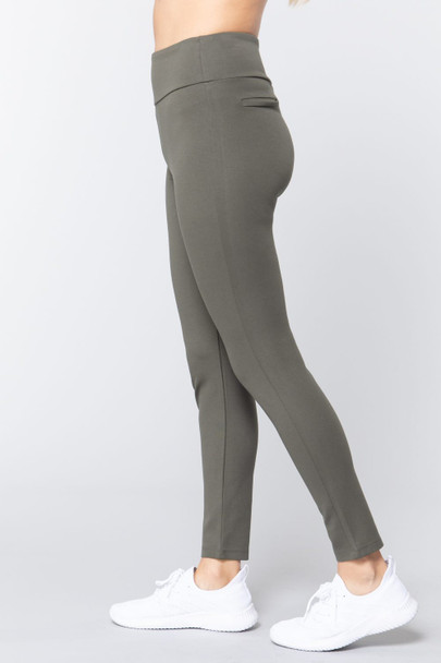 Waist Band Long Ponte Pants-New Olive