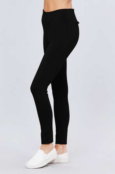 Waist Elastic Band Ponte Pants-Black