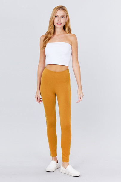 Waist Elastic Band Ponte Pants-Deep Mustard