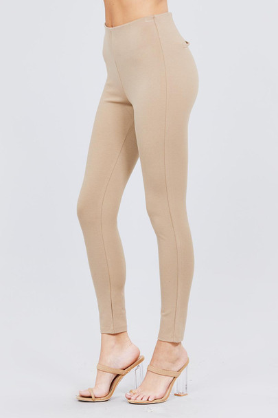 Waist Elastic Band Ponte Pants-Deep Khaki