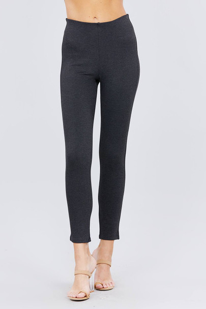 Waist Elastic Band Ponte Pants-Charcoal Grey