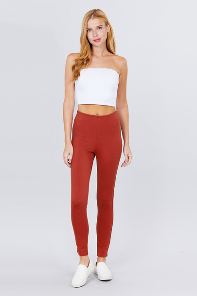 Waist Elastic Band Ponte Pants-Rust