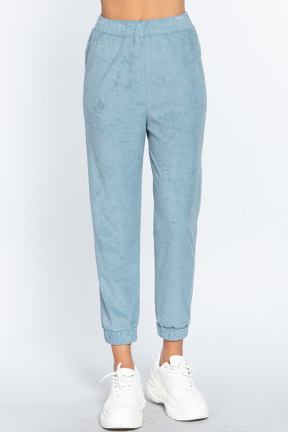 Terry Towelling Long Jogger Pants-Stone Blue