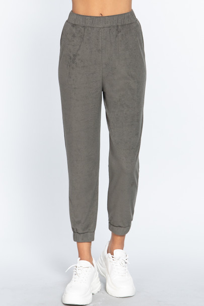 Terry Towelling Long Jogger Pants-Olive